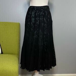 Per Se Blue Black Wool Lace Overlay Midi Skirt 4